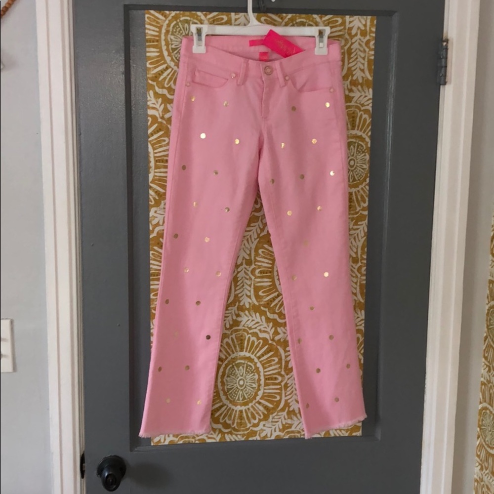 Lilly Pulitzer south ocean crop flare pink Jeans